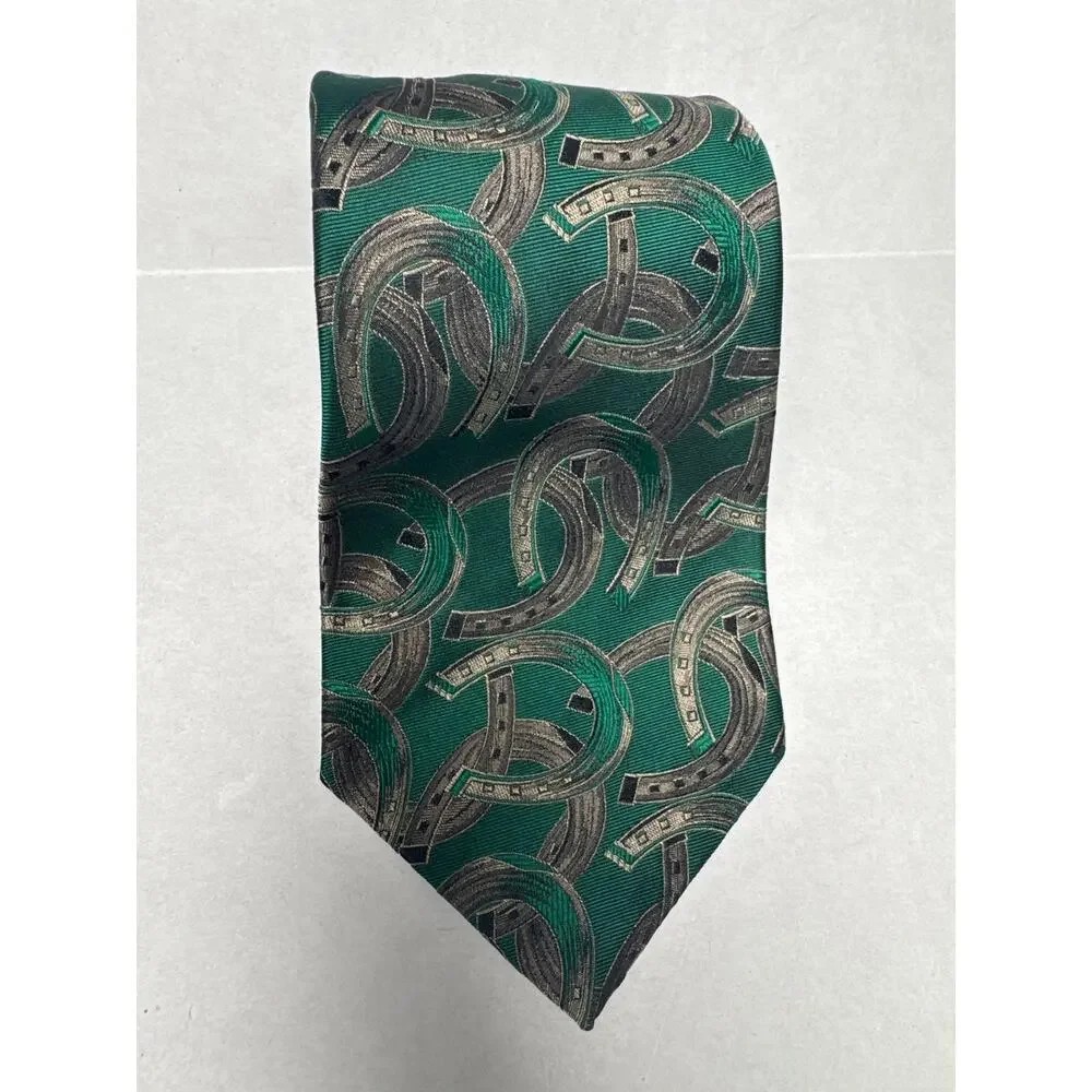 vintage Polo Ralph Lauren horseshoe print jacquard silk green tie